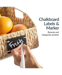 Best Choice Products Set of 3 Hyacinth Angled Pantry Storage Baskets with Handles, Chalkboard & Marker