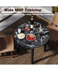 Gouun 35 in Round Dining Table with Rubber Wood Legs and Marble-Textured Top