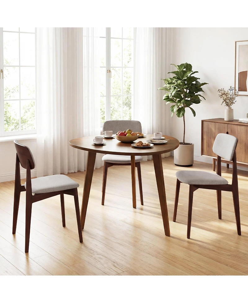 Gouun Farmhouse 35.5 in Round Dining Table in Rubber Wood for 4 People