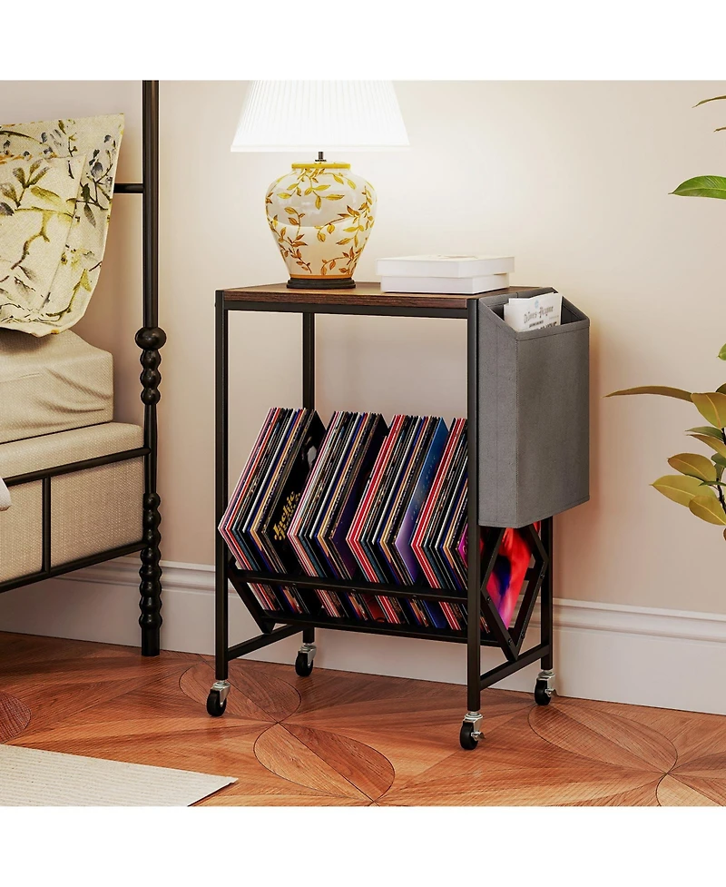 Sugift Rolling Record Player Stand with Vinyl Storage and Bag