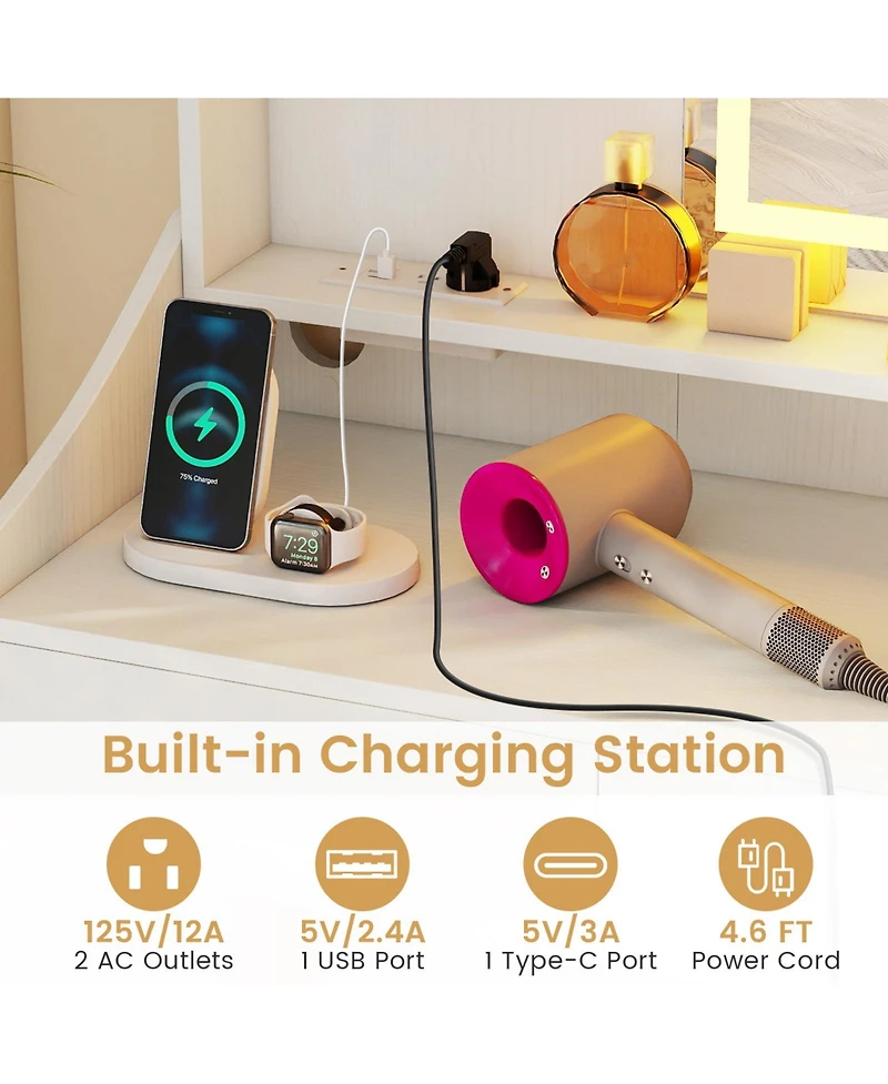 Sugift Vanity Desk Led Lighted Makeup Table with 3 Color Modes