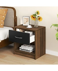 Sugift Bedside Table Nightstand with Drawer and Open Storage Shelf