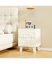 Sugift Modern Nightstand Side Table with Drawers and 3D Geometric Patterns
