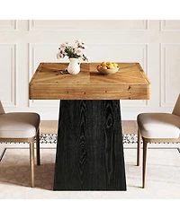 Tribesigns Solid Wood Square Dining Table for 2-4, 31.5" Farmhouse Kitchen Dinner Table with Wooden Parquet Top and Tapered Base