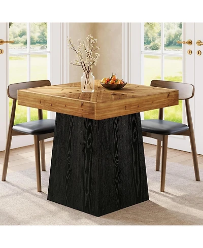 Tribesigns Solid Wood Square Dining Table for 2-4, 31.5" Farmhouse Kitchen Dinner Table with Wooden Parquet Top and Tapered Base