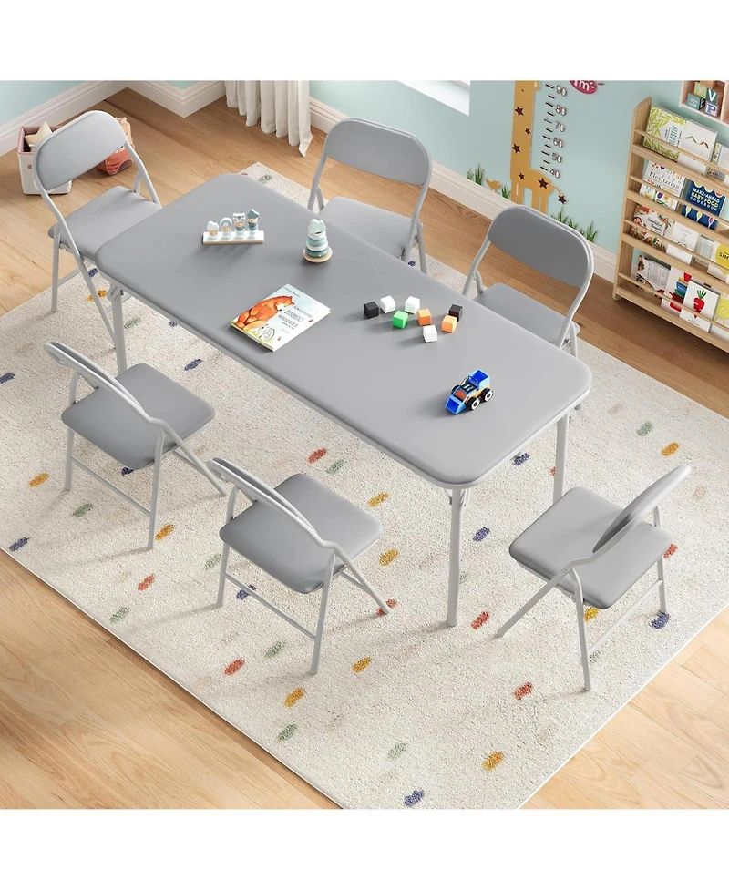 gaomon 7 Piece Boys Girls Folding Table and Chairs Set, Activity Table and Chairs Set for Dining Room,Daycare,Classrooms