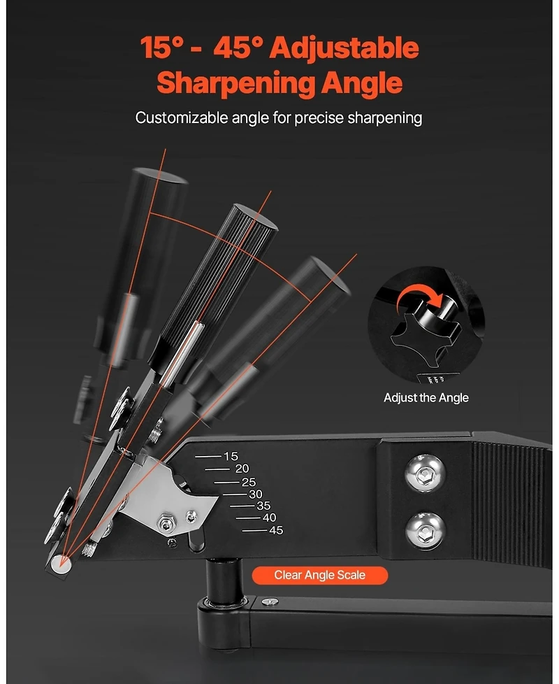 Sugift Lawn Mower Blade Sharpener, Adjustable 15degree(s)-45degree(s), with 4 Adapter Pins
