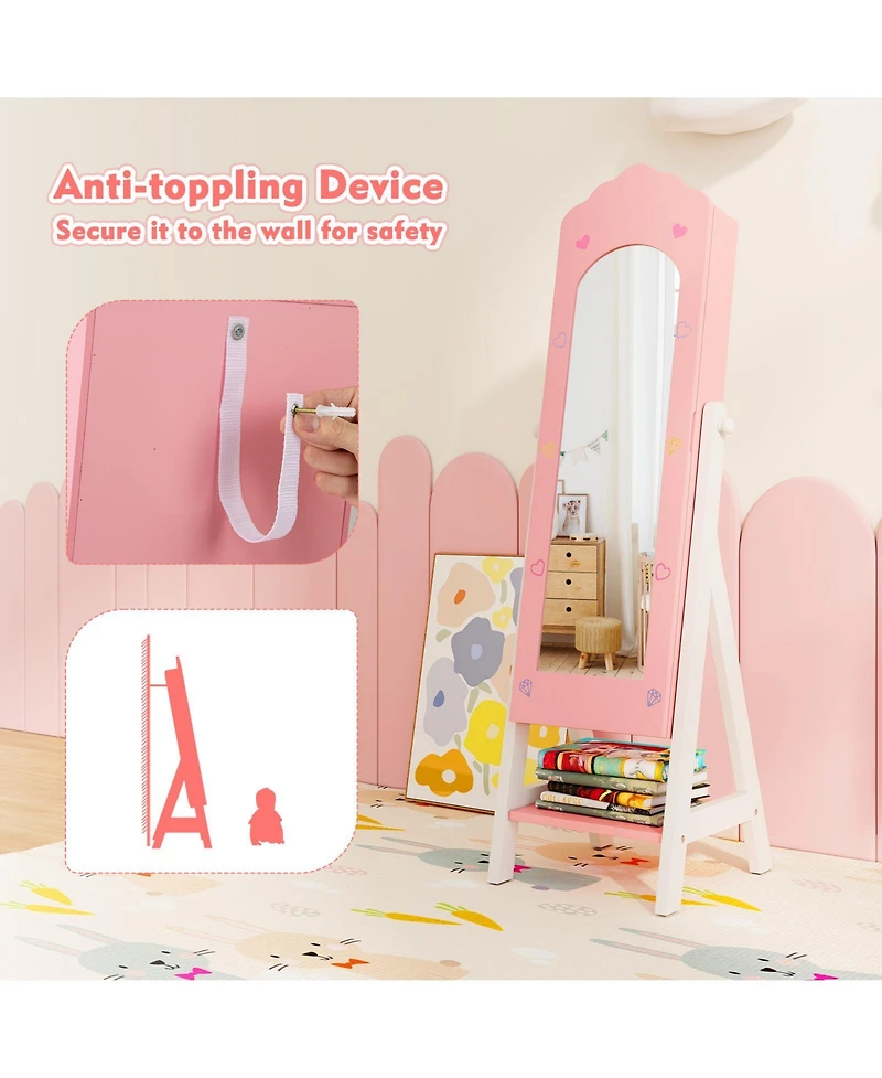 Sugift Kids Jewelry Organizer with Full Length Mirror Drawers and Storage Shelves