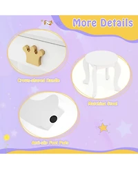 Sugift Kids Vanity Set with Tri-fold Lighted Mirror Detachable Top and Stool