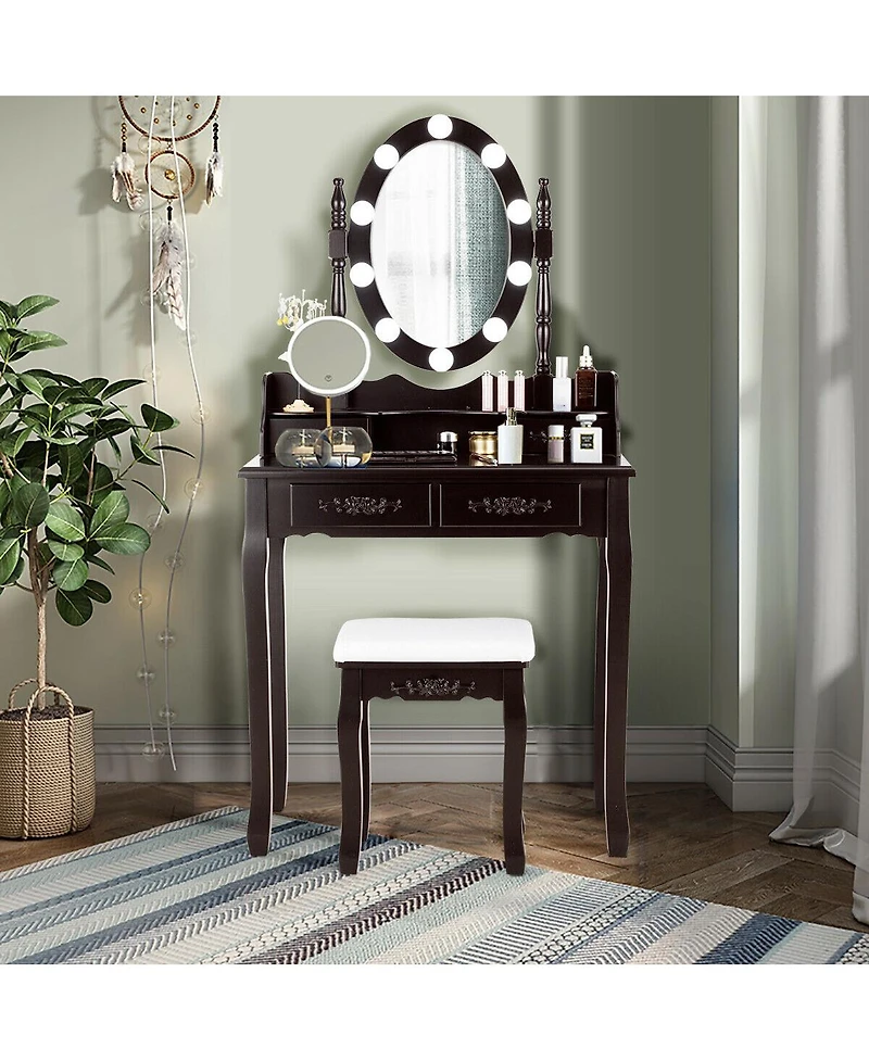Sugift Makeup Dressing Table with Touch Switch Lighted Mirror and Cushioned Stool