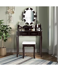 Sugift Makeup Dressing Table with Touch Switch Lighted Mirror and Cushioned Stool