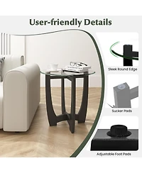Sugift 23.5 Inch Round End Side Table with Tempered Glass Tabletop