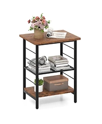 Sugift 3-Tier End Table Space-Saving Nightstand Industrial Bedside Table for Living Room Bedroom-Rustic
