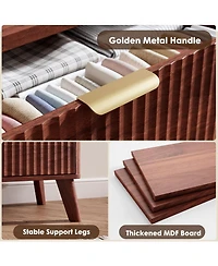 gaomon Walnut Modern Fluted 6-Drawer Dresser, Curved Profile with Handles for Bedroom