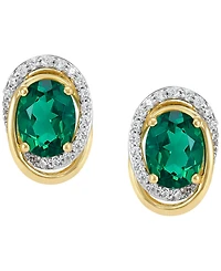 Macy's Created Emerald (2 ct. t.w.) and Created White Sapphire (3/8 ct. t.w.) Stud Earrings in 14k Yellow Gold-Plated Sterling Silver