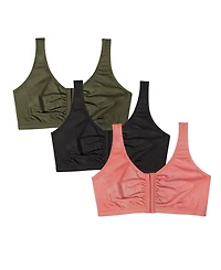 Fruit of the Loom Women's 3-Pack Beyond Soft Front Closure Cotton Bra