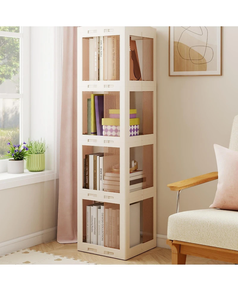 Gouun 4-Tier Foldable Rotating Bookshelf with Swivel Base, 14.5 x 14 x 56