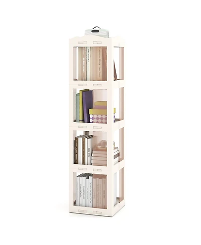 Gouun 4-Tier Foldable Rotating Bookshelf with Swivel Base, 14.5 x 14 x 56