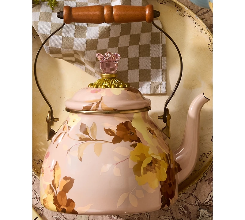 MacKenzie-Childs Wild Rose Mauve 2-Quart Tea Kettle