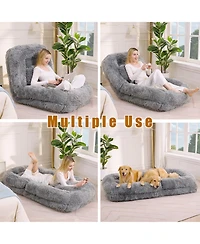 Rainsken Plush Fabric Human Dog Bed, 5-Position Foldable Lounger, Lazy Sofa Bed with Comfy Pillow, Floor Chair for Living Room, Bedroom
