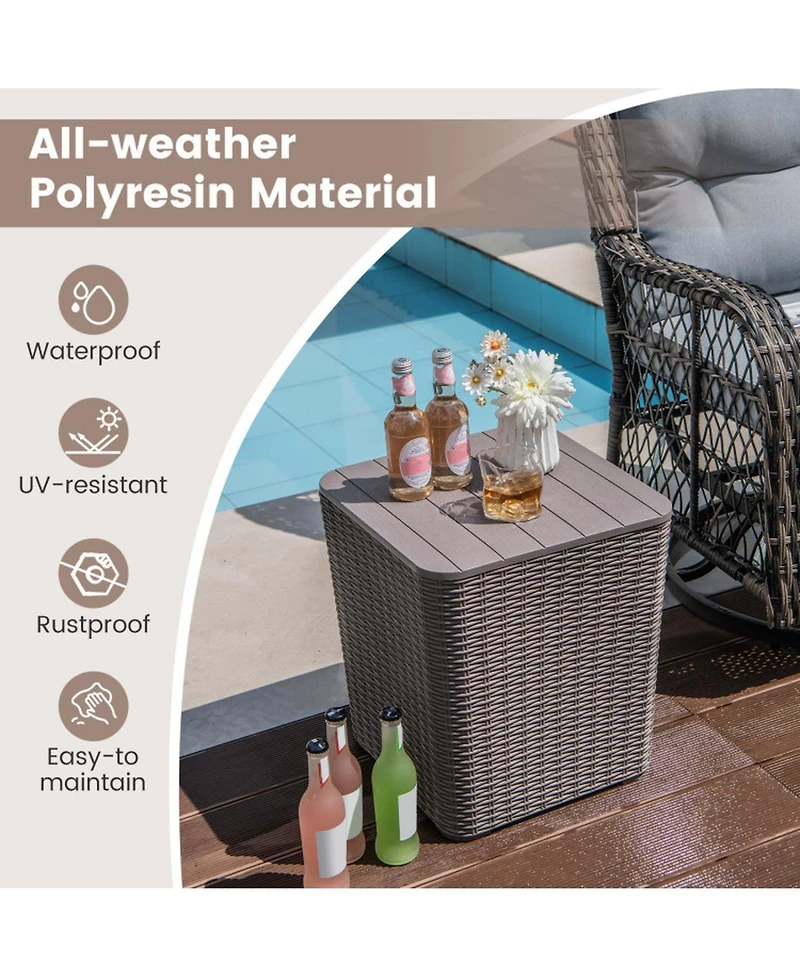 Gouun Resin Storage Patio Side Table with Removable Lid, 11.5 Gal