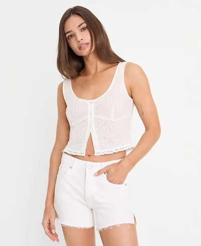 Good American Women's Eyelet Sleeveless Scoop Neck Cotton Top