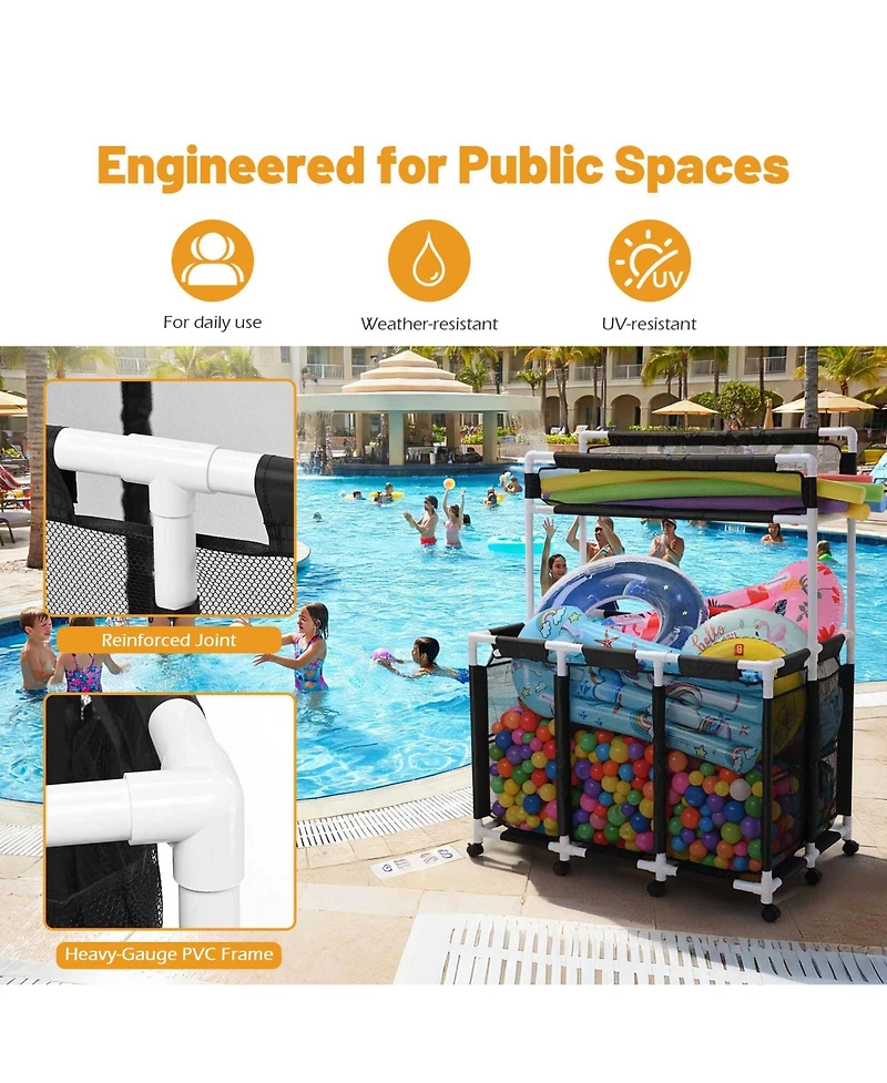 Yescom 424 Gallon Pool Float Storage Bin for Toys Raft Noodles 52"x33"x67" 2 Tiers Rolling Cart