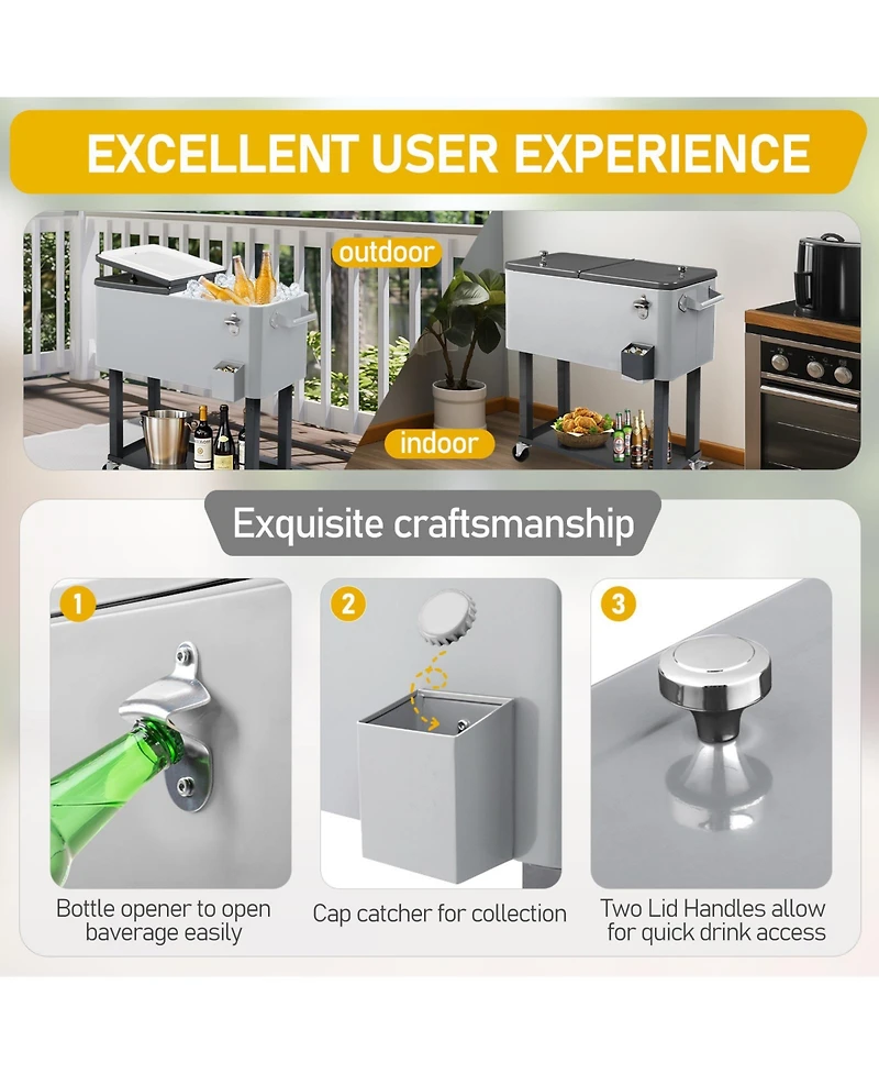 Yescom 80 Qt Rolling Cooler Portable on Wheel Beverage Cart Patio Bar Party Pool