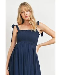 Hello Miz Maternity Smocked Tie-Shoulder Midi Dress