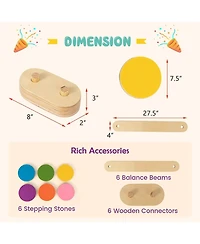 Slickblue 12-Piece Kids Wooden Balance Beam with Colorful Steeping Stones
