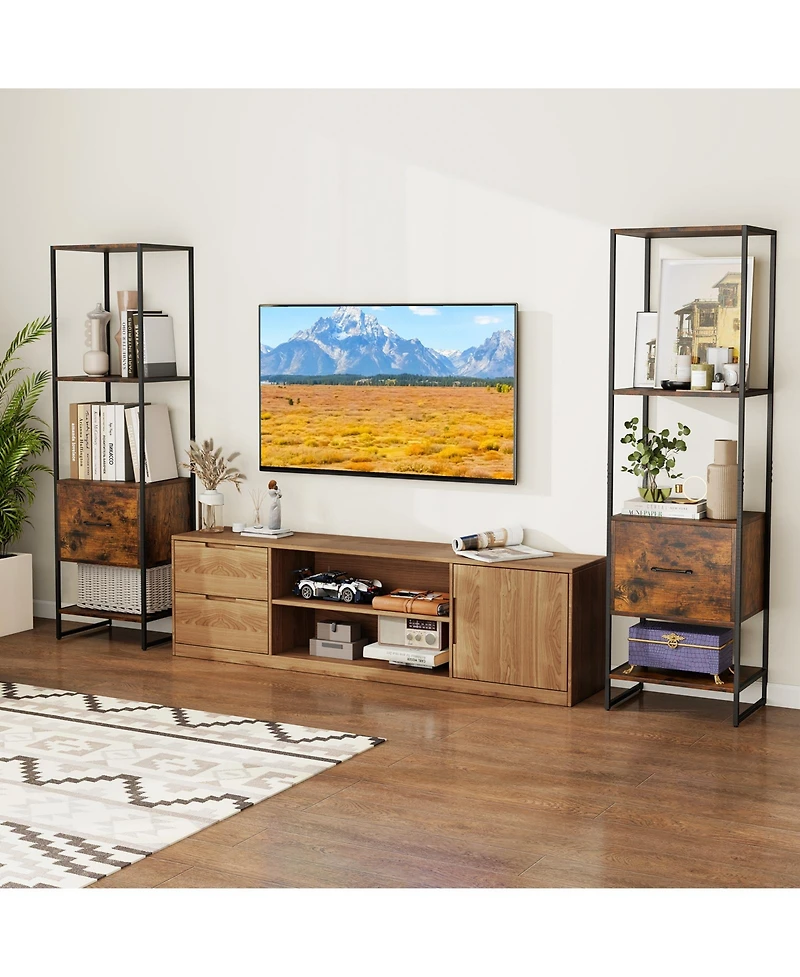 Gouun 5-Tier Narrow Bookcase with Open Shelves and Storage Drawer, 18 x 14 x 62.5