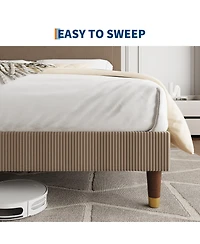 homfan upholstered platform bed with headboard, modern low profile design, sturdy metal frame, wood slats, noise free, no box spring