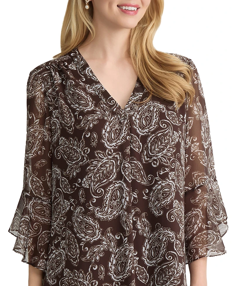 Jones New York Women's Printed V-Neck Top