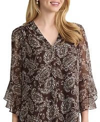 Jones New York Women's Printed V-Neck Top
