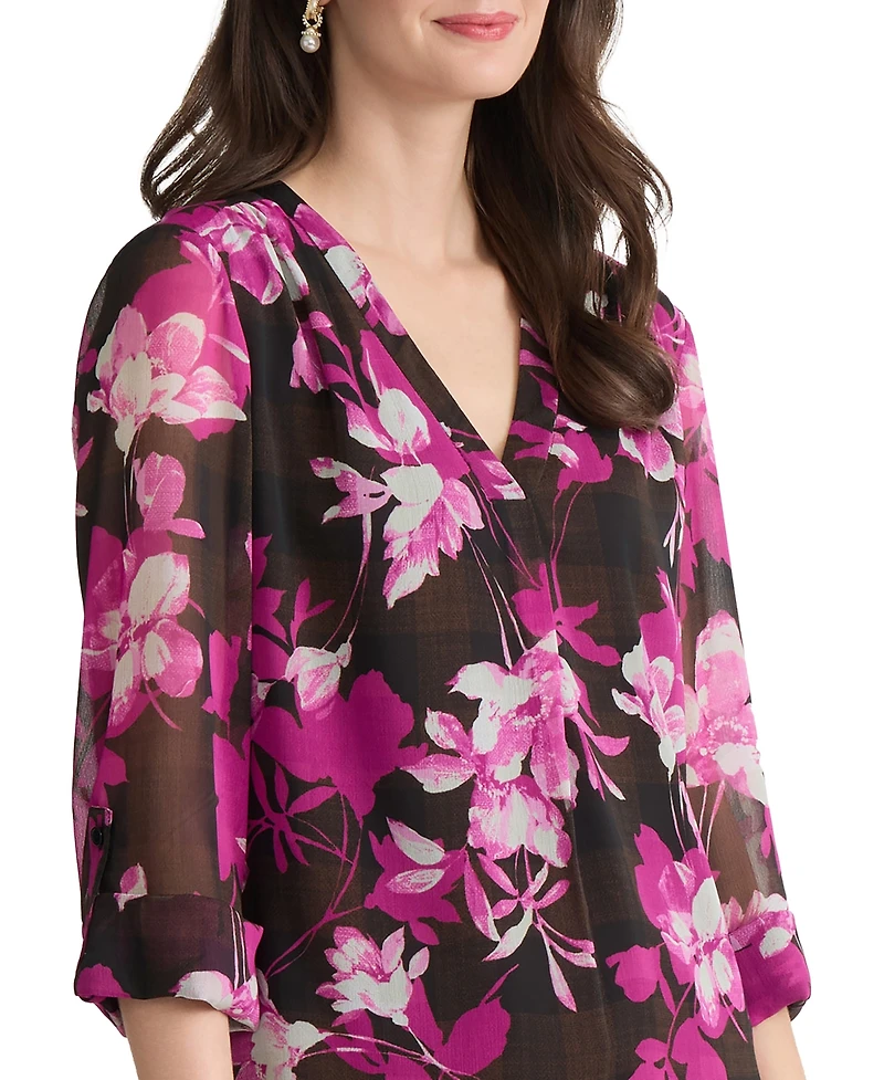 Jones New York Women's Printed V-Neck Top