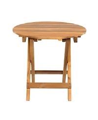 Flynama Outdoor Acacia Wood Patio Conversation Set with 2 Club Chairs Foldable End Table Brown Patina Cream Cushion for Garden Deck