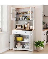 Gouun Pantry Cabinet with 2 Removable Shelves and Glass Doors