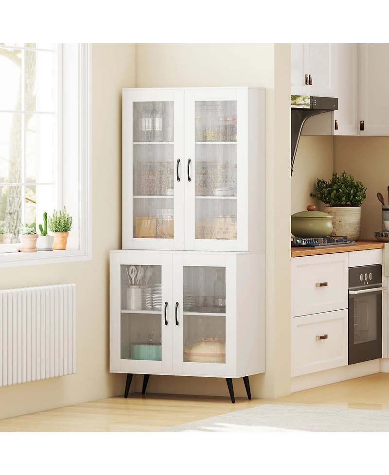 Gouun Tall Kitchen Pantry Cabinet with 4 Transparent Doors