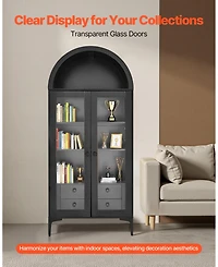 Gouun Arched Display Cabinet with Glass Doors, Tall Curio Cabinet