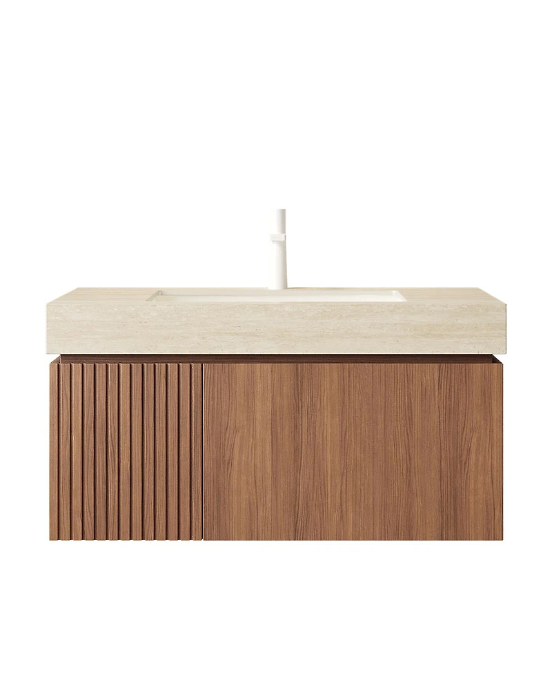 Sillysis Modern Floating Bathroom Vanity with Sintered Stone Top, Undermount Sink, Soft Close Drawer and Ample Storage