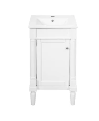 Sillysis 18 Inch French Bathroom Vanity with Ceramic Sink, Modern Freestanding Cabinet, Soft Close Door and Adjustable Storage for Small Spaces