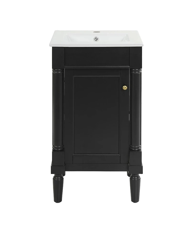 Sillysis 18 Inch French Bathroom Vanity with Ceramic Sink, Modern Freestanding Cabinet, Soft Close Door and Adjustable Storage for Small Spaces