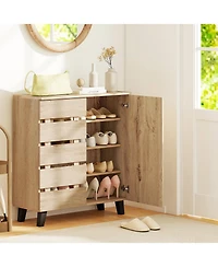 Gouun 4-Tier Shoe Storage Cabinet with Louvered Doors and Removable Shelves, 31.5 x 13 x 34.5 in