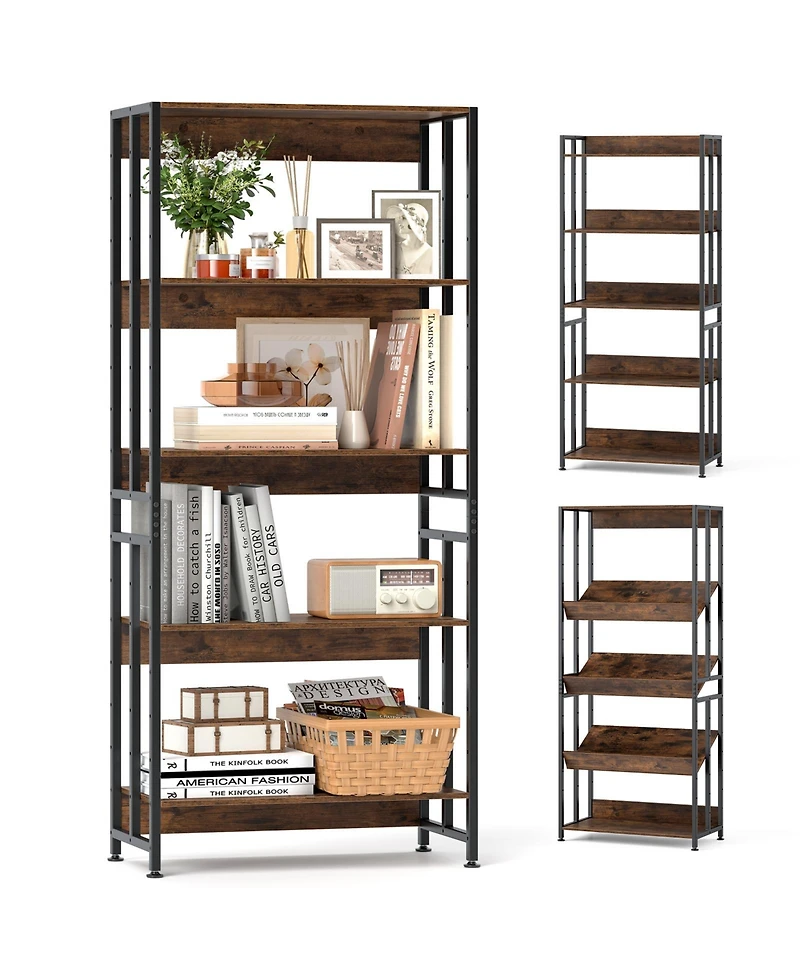 Gouun 5-Tier Adjustable Bookshelf with Tiltable Shelves and Metal Frame