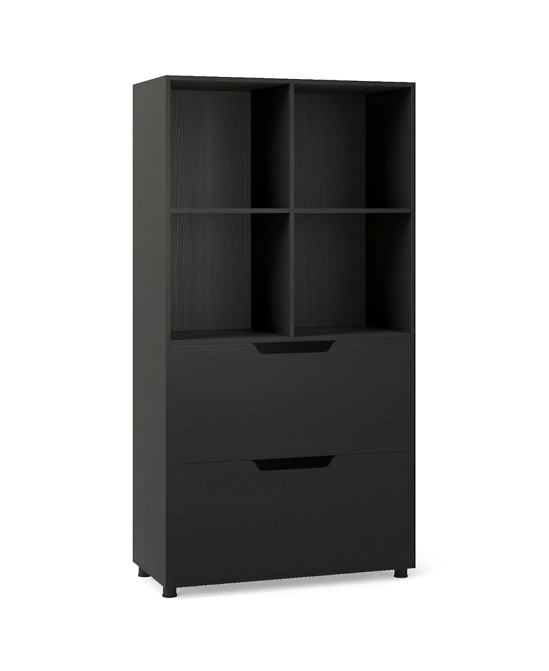Gouun 5-Tier 4-Cube Bookcase with 2 Drawers, 27.5 x 13 x 51 in