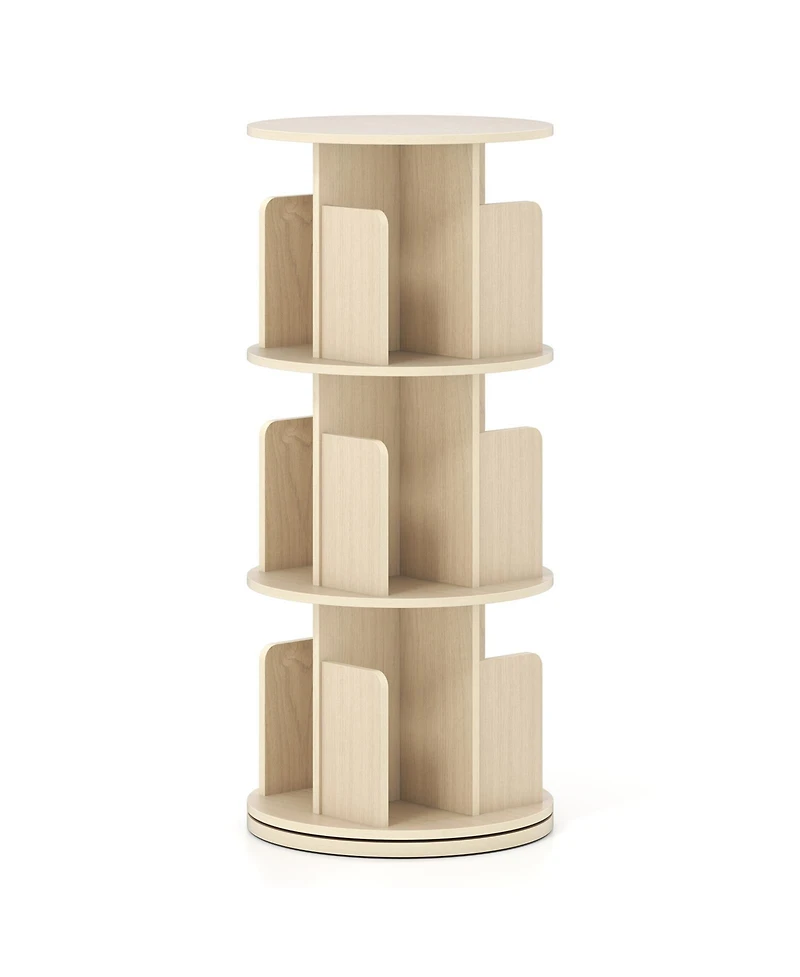Gouun 3-Tier Rotating Bookshelf with Dividers and Anti-Falling Baffles