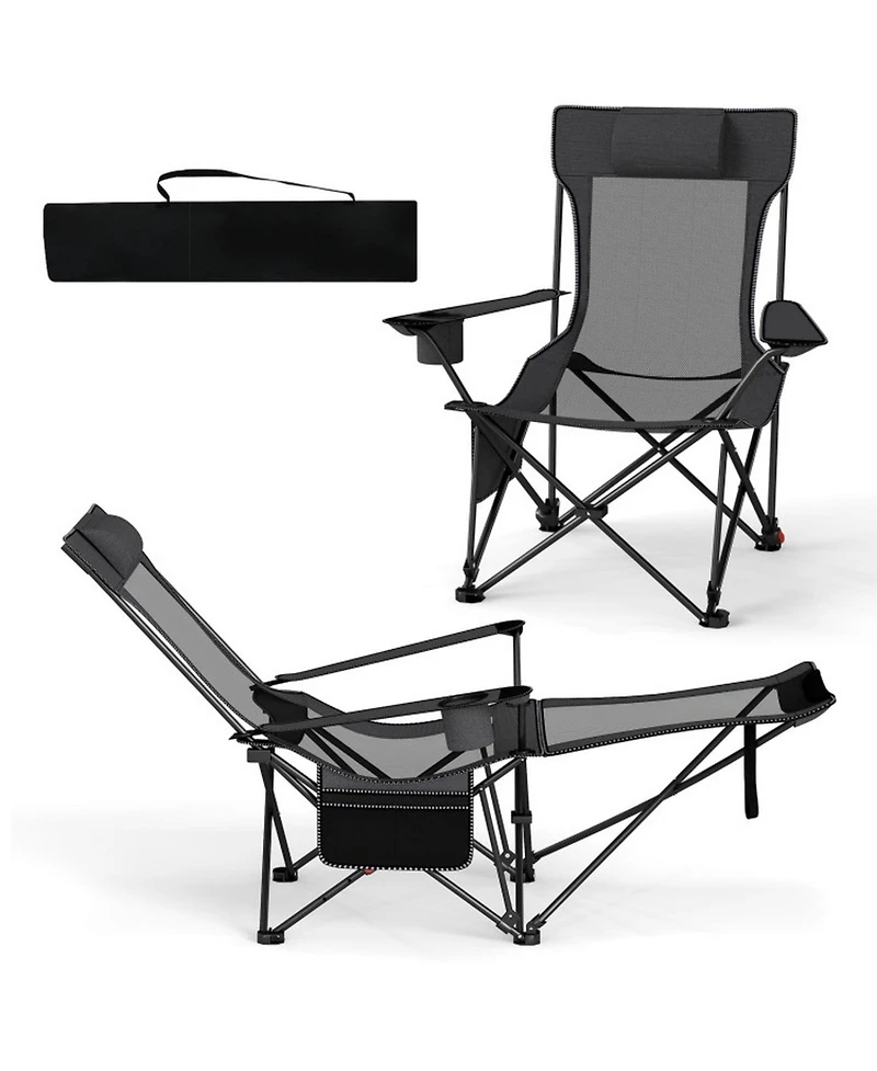 Gouun Reclining Camping Chair with Removable Footrest and 4-Position Backrest