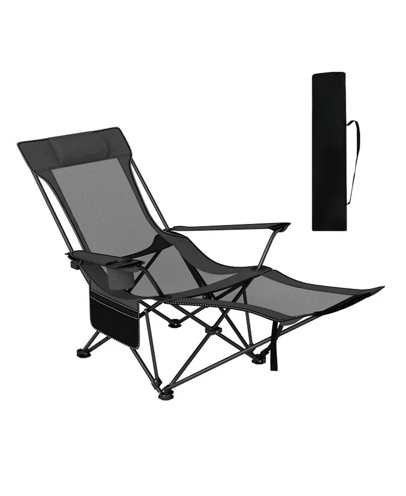 Gouun Reclining Camping Chair with Removable Footrest and 4-Position Backrest