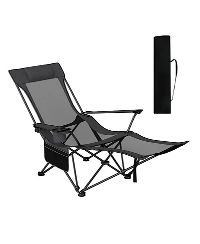 Gouun Reclining Camping Chair with Removable Footrest and 4-Position Backrest