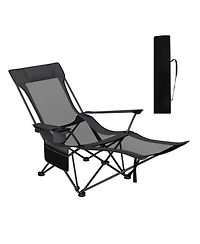 Gouun Reclining Camping Chair with Removable Footrest and 4-Position Backrest